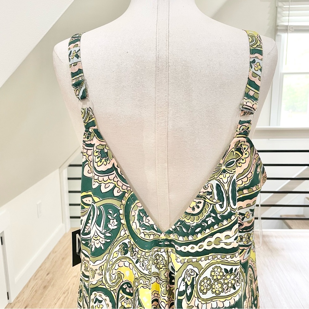 NWT 2X blue pink green and yellow earth tones bohemian high low midi maxi dress - Picture 9 of 9